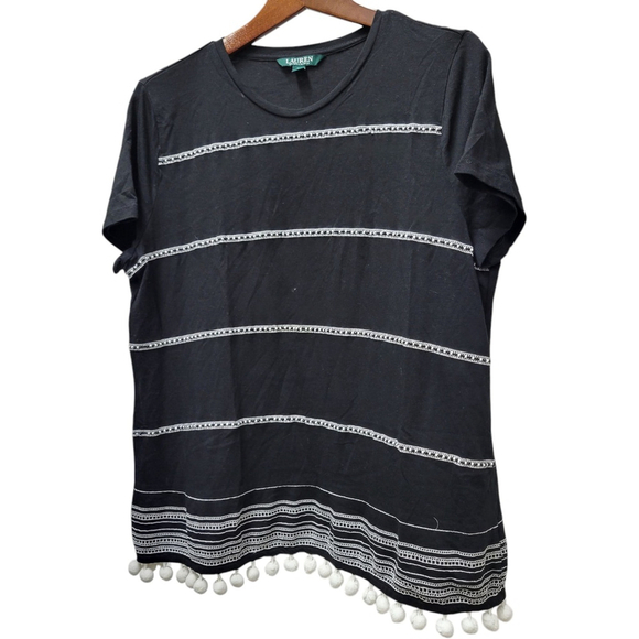 Lauren Ralph Lauren Short Sleeve W/Pom Pom Fringe Blouse Women's Size XL - Picture 3 of 9